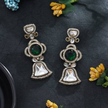 green diamond work brass dangle earrings 2
