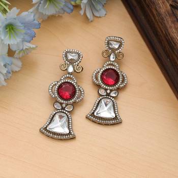 red diamond work brass dangle earrings 1