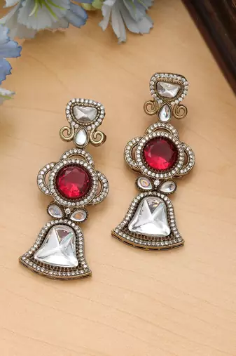 Red color american diamond earrings