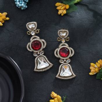 red diamond work brass dangle earrings 2