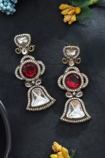 red diamond work brass dangle earrings