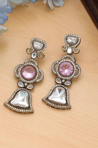 Pink color american diamond earrings