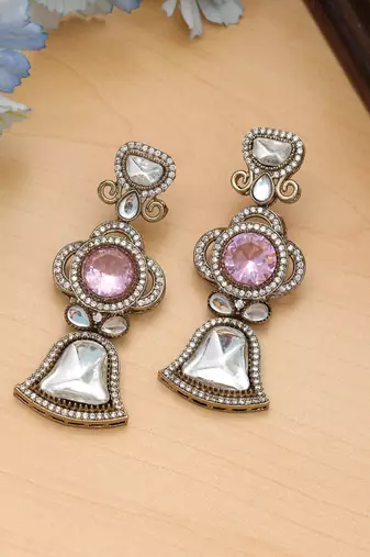 Pink color american diamond earrings