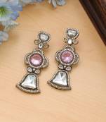 pink american diamond brass drop earrings