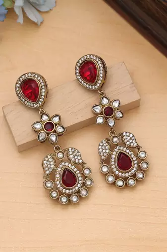 Red color american diamond earrings