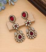 red designer stone brass dangle earrings