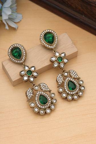 Green color american diamond earrings