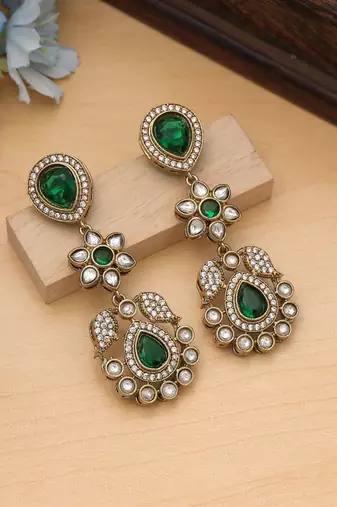 Green color american diamond earrings
