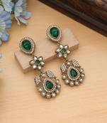 green stone work brass dangle earrings