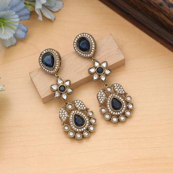 blue american diamond work brass dangle earrings 1