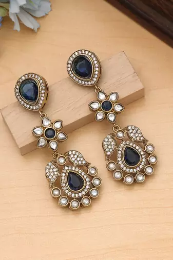 Blue color american diamond earrings