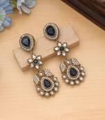 blue american diamond work brass dangle earrings