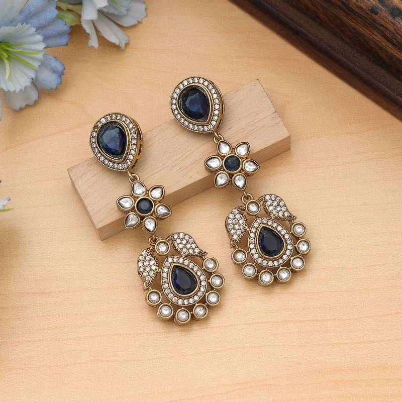 Blue color american diamond earrings