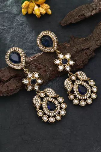 blue american diamond work brass dangle earrings