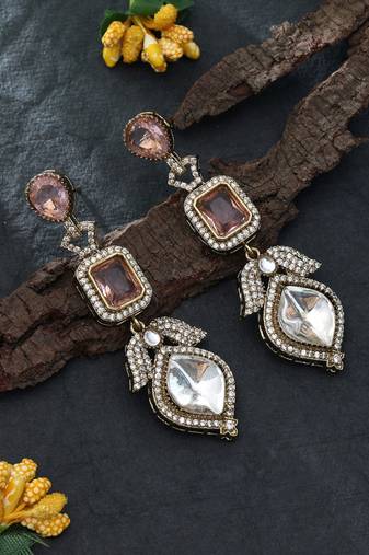 Pink color american diamond earrings