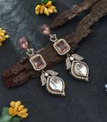 pink american diamond work brass dangle earrings