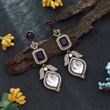 purple american diamond work brass dangle earrings 1