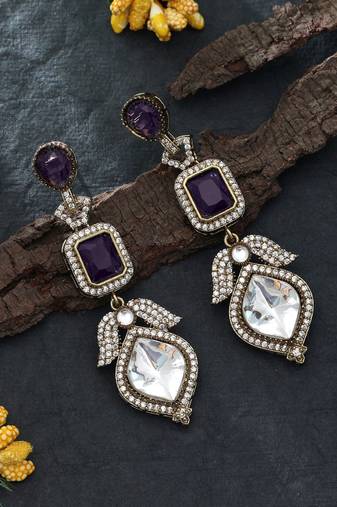 Purple color american diamond earrings