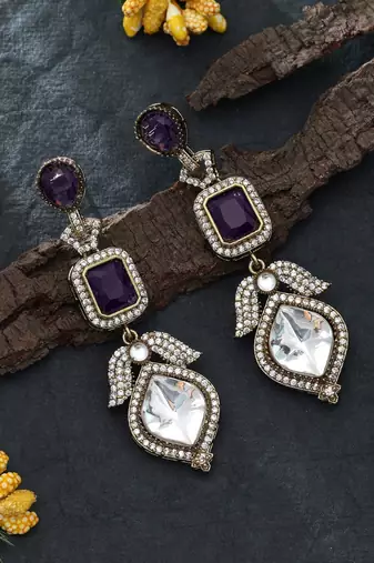 Purple color american diamond earrings