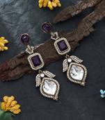purple american diamond work brass dangle earrings