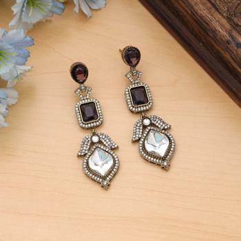 purple american diamond work brass dangle earrings 2