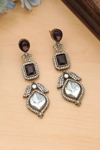 purple american diamond work brass dangle earrings