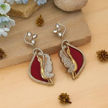 red american diamond work brass dangle earrings 1