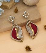 red american diamond work brass dangle earrings