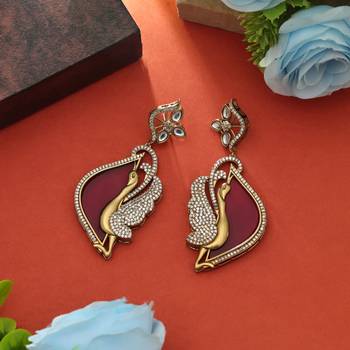 red american diamond work brass dangle earrings 2