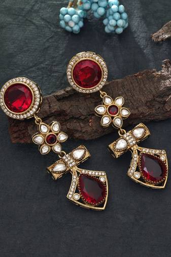 Red color american diamond earrings