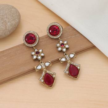 red american diamond brass drop earrings 2