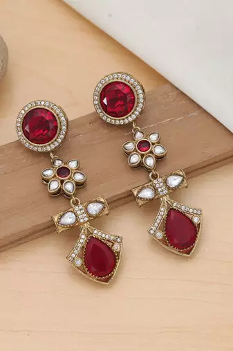 red american diamond brass drop earrings