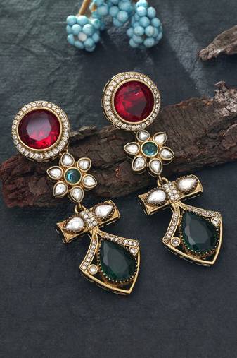 Red & green color american diamond earrings
