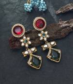red and green brass american diamond dangle earrings