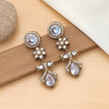 white american diamond brass dangle earrings 2