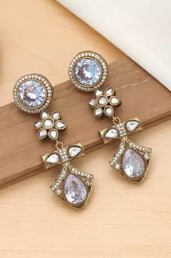white american diamond brass dangle earrings