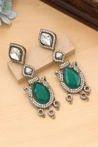 Green color american diamond earrings