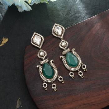 green brass american diamond dangle earrings 2