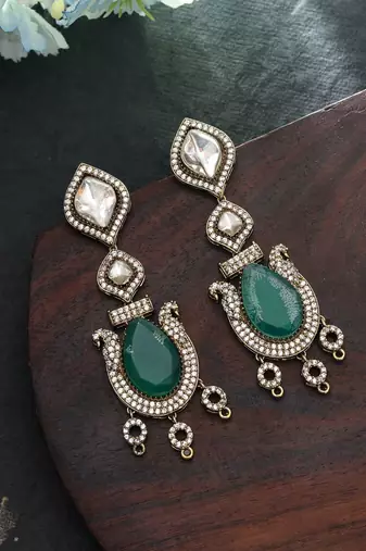 green brass american diamond dangle earrings