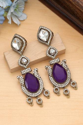 Purple color american diamond earrings