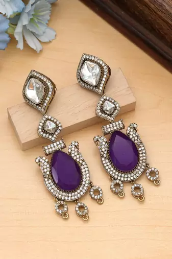 Purple color american diamond earrings