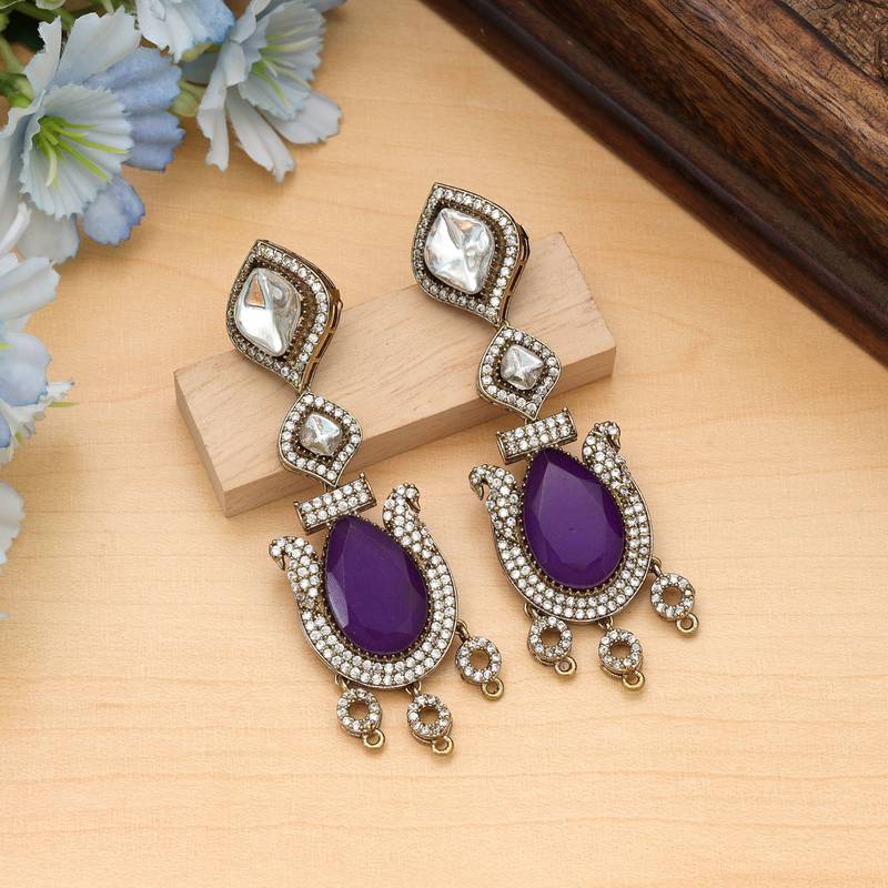 Purple color american diamond earrings