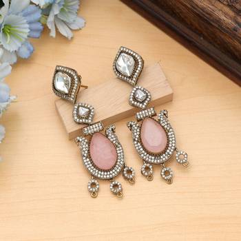 pink designer american diamond brass dangle earrings 1