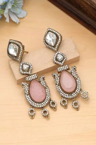 Pink color american diamond earrings