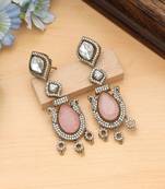 pink designer american diamond brass dangle earrings