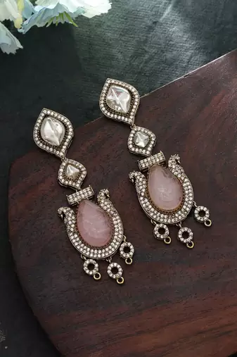 pink designer american diamond brass dangle earrings