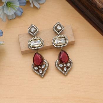 pink designer american diamond brass drop earrings 1