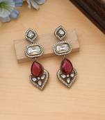 pink designer american diamond brass drop earrings