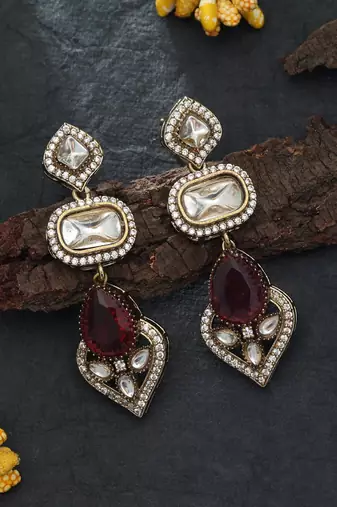 pink designer american diamond brass drop earrings