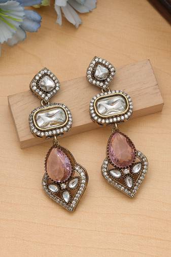 Pink color american diamond earrings